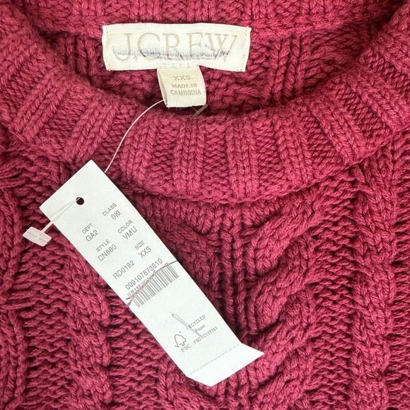 J. CREW Cable-knit crewneck sweater mulberry XXS NWT - Picture 8 of 9